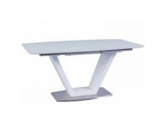 KONDELA Jídelní stůl, rozkládací, bílá extra vysoký lesk / sklo, Perak