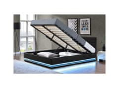 KONDELA Manželská postel s LED osvětlením, černá, 160x200, BIRGET New