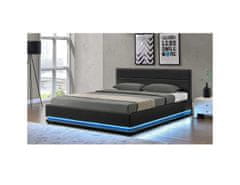 KONDELA Manželská postel s LED osvětlením, černá, 160x200, BIRGET New