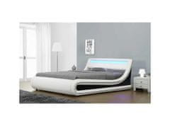 KONDELA Manželská postel MANILA s RGB LED osvětlením, bílá / černá, 180x200cm