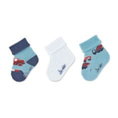 Sterntaler ponožky kojenecké s manžetkou, 3 páry, stavební stroje, světle modré 8302120, 14