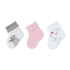 Sterntaler ponožky kojenecké s manžetkou, 3 páry, srdíčka, bílé 8302123, 18
