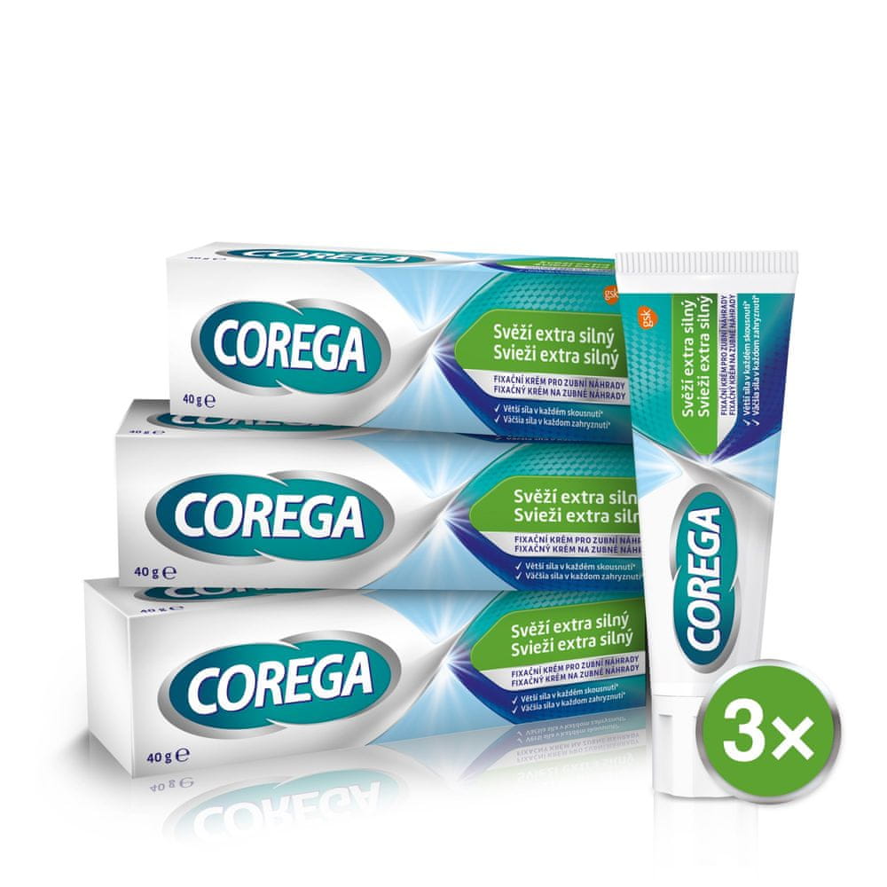Levně Corega fixační krém pro zubní náhradu Svěží extra silný 3x40g