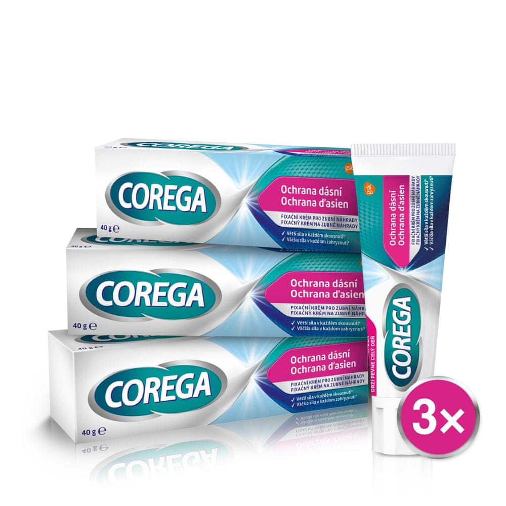 Levně Corega fixační krém pro zubní náhradu Ochrana dásní 3x40g