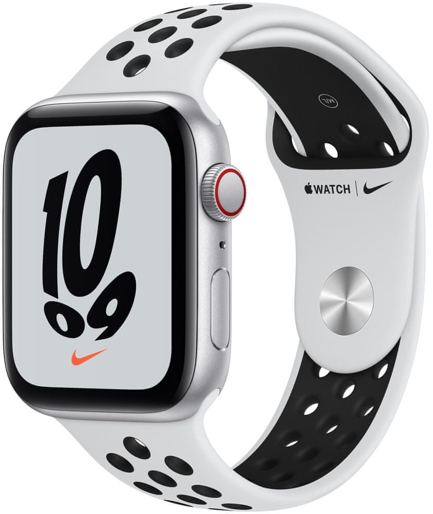 Apple Watch Nike SE Cellular, 44mm Silver Aluminium Case with Pure Platinum/Black Nike Sport Band (MKT63HC/A)