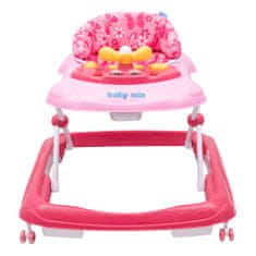 Baby Mix Dětské chodítko s volantem a silikonovými kolečky růžové