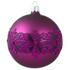 Decor By Glassor Vánoční koule fialová černý dekor (Velikost: 6)