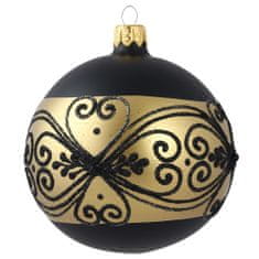 Decor By Glassor Vánoční koule černá zlatý dekor (Velikost: 6)