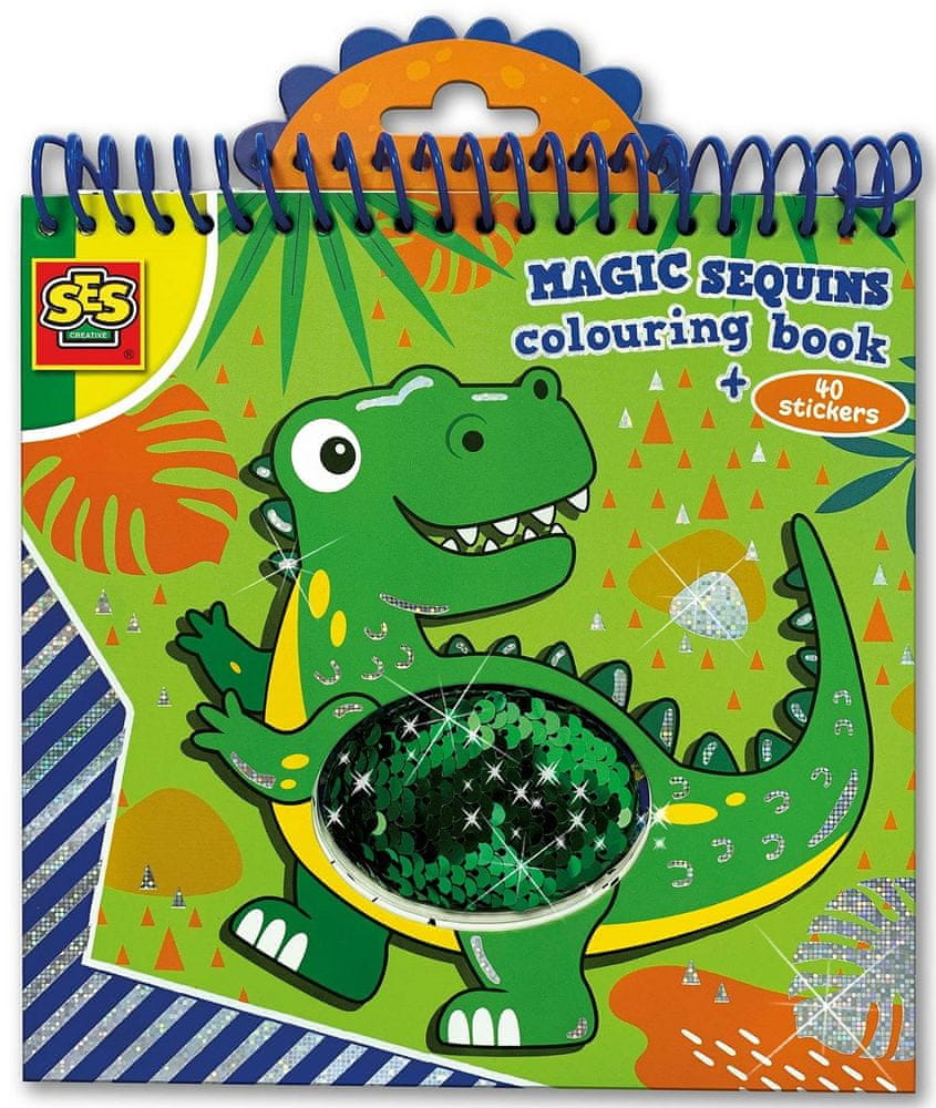 SES Magické Dino omalovánky s flitry modré/zelené