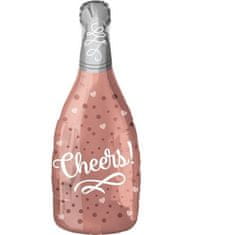 Balón fóliový Láhev šampaňského - Champagne- Cheers - růžovozlatá - 60 cm