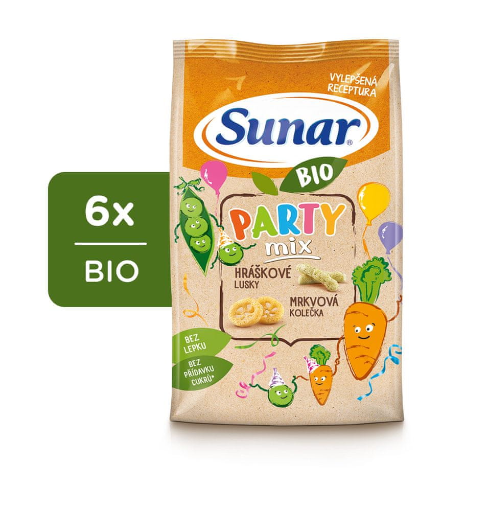 Levně Sunar BIO Party mix, hráškové a mrkvové dětské křupky 6 x 45 g
