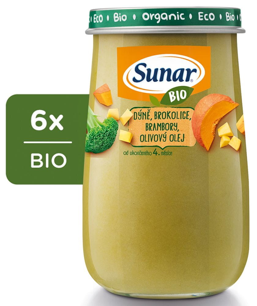 Sunar Bio příkrm Dýně, brokolice, brambory, olivový olej 6 x 190g