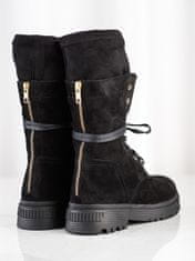 Amiatex Exkluzívní dámské černé kotníčkové boty na plochém podpatku, černé, 38