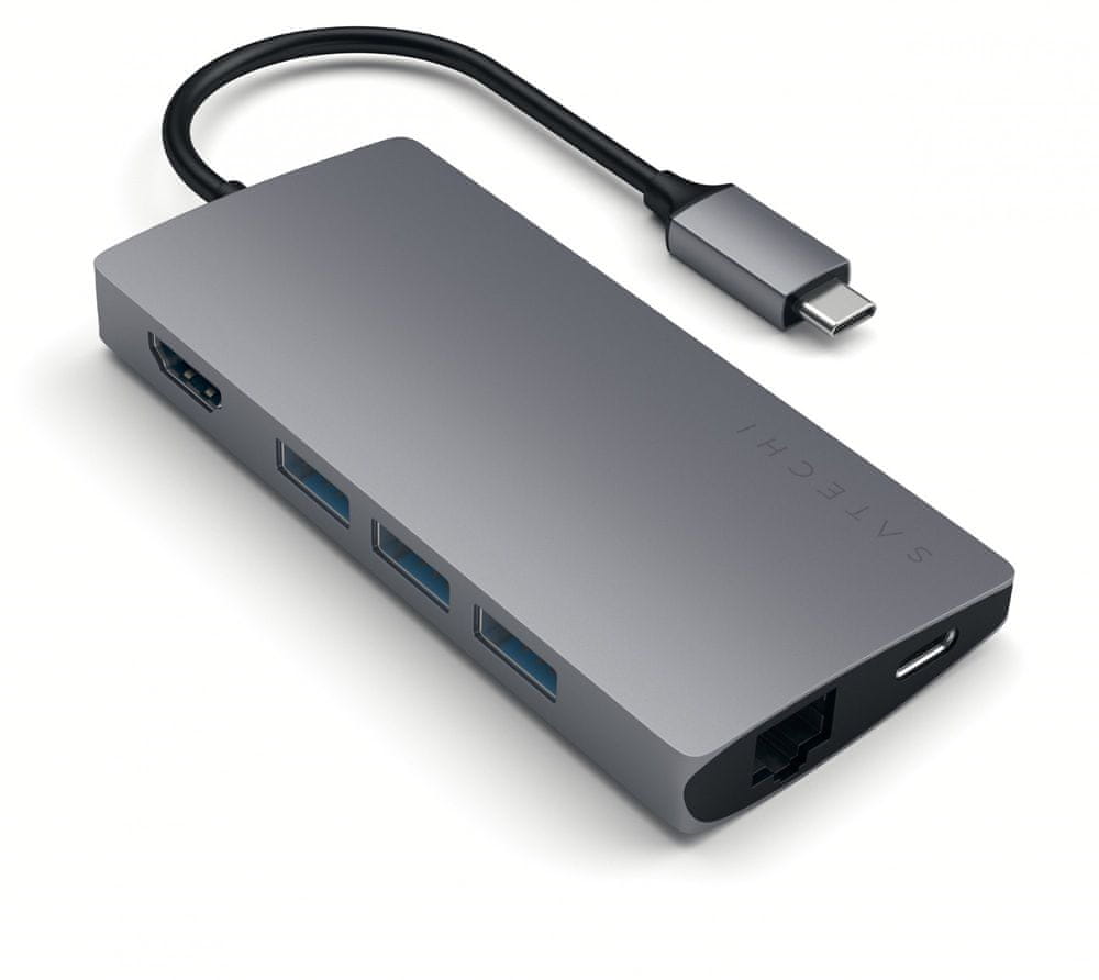 Satechi Aluminium Type-C Multi-Port Adapter (HDMI 4K,3x USB 3.0,MicroSD,Ethernet V2) ST-TCMA2M, šedá - rozbaleno