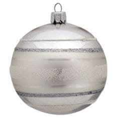 Decor By Glassor Skleněná vánoční baňka stříbrná pruhy (Velikost: 8)