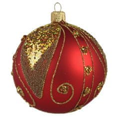 Decor By Glassor Vánoční koule červená zlatý dekor (Velikost: 8)