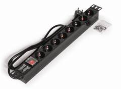 Opticum Rozvodný panel AX 19" / zásuvková lišta 1,5m, 8 zásuvek + vypínač, černá