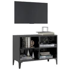 Greatstore TV stolek s kovovými nohami šedý s vysokým leskem 69,5x30x50 cm