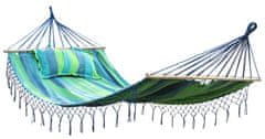 Dimenza prostorná zahradní houpací látková síť MAXI pro dvě osoby s nosností až 200kg. Barva: zelená s pruhy
