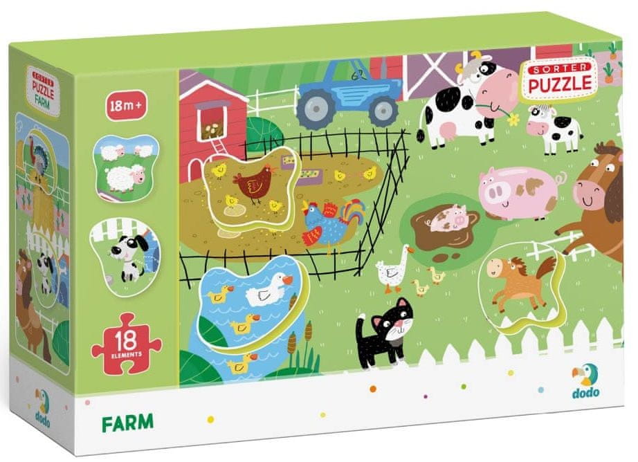 DoDo Puzzle s tříděním obrázků Farma 18 dílků