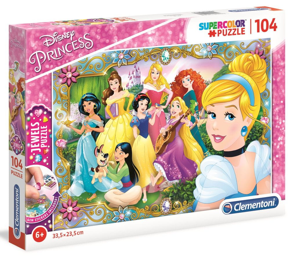 Levně Clementoni Puzzle s drahokamy Zábava s Disney princeznami 104 dílků