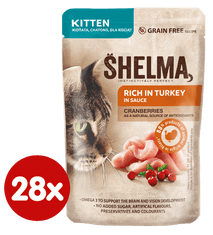SHELMA Bezobilné dušené filetky pro koťata s krůtím a brusinkami 28x85 g