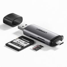 Ugreen CM184 adaptér USB-C TF + čtečka karet SD / microSD, sivá