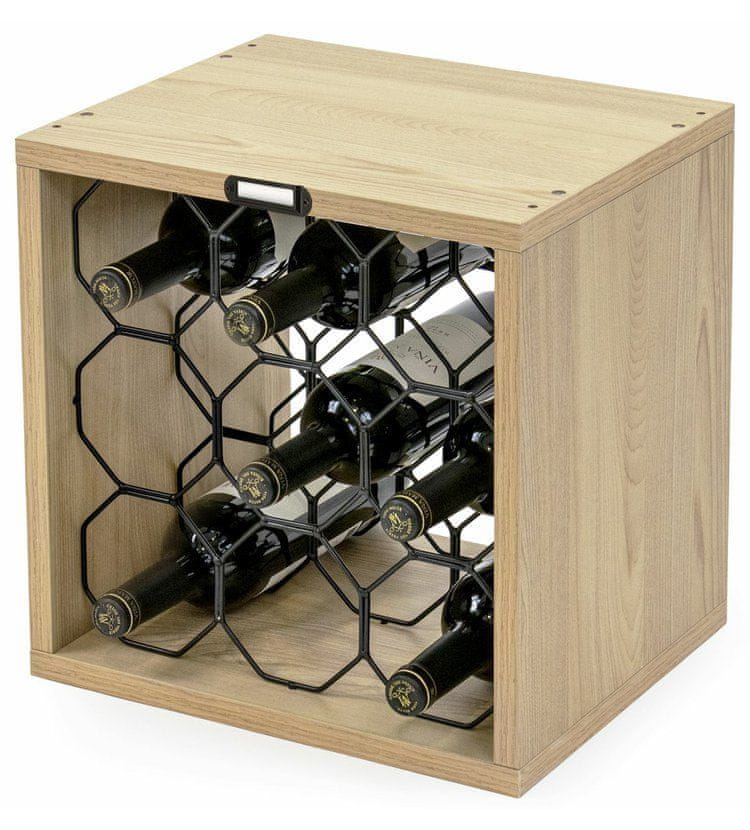 Compactor Stojan na 9 láhví vína CUBE VERTICAL, dekor dub, 36,5 x 29 x V36,3 cm