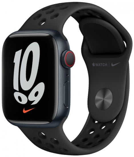 Apple Watch Nike Series 7 Cellular, 41mm Midnight Aluminium Case with Anthracite/Black Nike Sport Band MKJ43HC/A