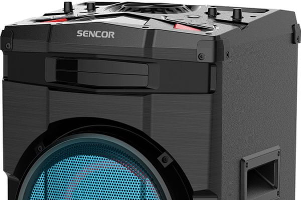  obří párty reproduktor sencor sss-4201 bytelné provedení extra silný zvuk kytarový vstup mikrofonní vstup karaoke funkce světelné efekty bass boost 