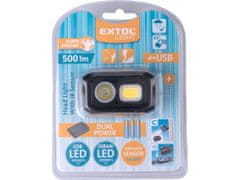 Extol Light Čelovka 500lm, Osram + COB, nabíjecí 3,7V / 1AH Lion, 3xAAA, USB, pohybový senzor