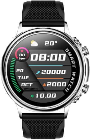 Carneo Prime Slim chytré hodinky smartwatch krásné provedení vyměnitelný řemínek Bluetooth 4.2 technologie 7 sportovních režimů tep kalorie krokoměr měřič vzdálenosti monitoring spánku pohybový senzor přehrávání hudby focení pomocí hodinek jen 9 mm tenké anti lost funkce ip67 krytí odolné vodě a potu body battery kardio index monitoring spánku měření SpO2 měření krevního tlaku temperované sklo elegantní chytré hodinky výkonné hodinky dlouhá výdrž baterie