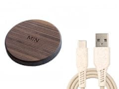 Bezdrátová nabíječka MIN PAD Premium - Ořechové dřevo a kompostovatelný kabel z pšeničné slámy