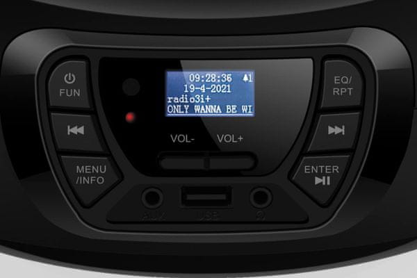 moderní radiomagnetofon roadstar CDR-375D aux in usb port aux in cd mechanika sluchátkový výstup fm dab tuner madlo 