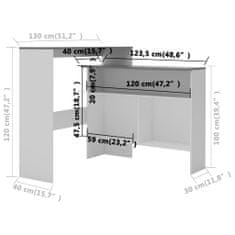 Greatstore Barový stůl se 2 stolními deskami bílý a šedý 130 x 40 x 120 cm