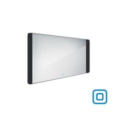 NIMCO Černé zrcadlo do koupelny 120x65 s osvětlením a černým rámem, dotykový senzor NIMCO ZPC 42006V-90