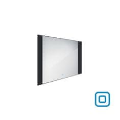 NIMCO Černé zrcadlo do koupelny 80x60 s osvětlením a černým rámem, dotykový senzor NIMCO ZPC 41003V-90