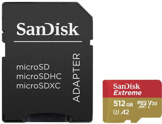 SanDisk Micro SDXC Extreme 512GB 160MB/s A2 UHS-I U3 V30 + SD adaptér (SDSQXA1-512G-GN6MA)