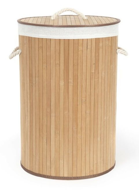Compactor Bambusový koš na prádlo s víkem Bamboo - kulatý, přírodní, 40 x v.60 cm