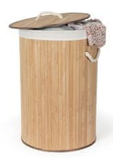 Compactor Bambusový koš na prádlo s víkem Bamboo - kulatý, přírodní, 40 x v.60 cm
