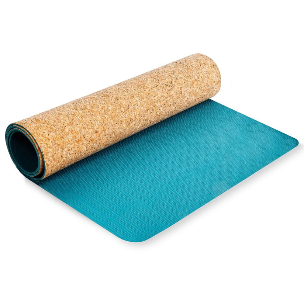 Spokey SAVASANA jóga podložka na cvičení korková, modrá, 4 mm