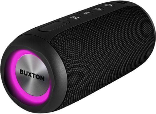  bezdrôtový prenosný reproduktor Buxton bbs 5500 bt Bluetooth aux in slot pre karty výdrž až 9 h na nabitie true wireless stereo funkcie svetelné efekty IPX7