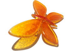 AXUM Bohemia MOTÝL Skleněná brož oranžová, rozměr 60 x 35 mm, pomerančově oranžová