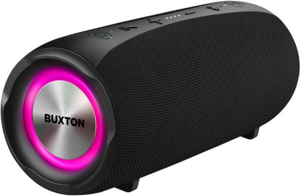  bezdrátový přenosný reproduktor buxton bbs 7700 bt Bluetooth aux in slot pro karty výdrž až 9 h na nabití true wireless stereo funkce světelné efekty ipx7