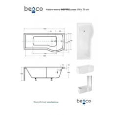 Besco Asymetrická vana INSPIRO včetně vanové zástěny 150 × 70 cm Hliník leštěný Čiré bezpečnostní sklo - 5 mm S nožičkami Pravé