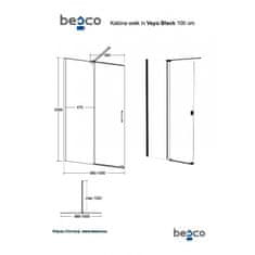 Besco Walk-in sprchový kout VAYO BLACK 200 cm Univerzální Levé / Pravé Čiré bezpečnostní sklo - 8 mm Černá 100 cm
