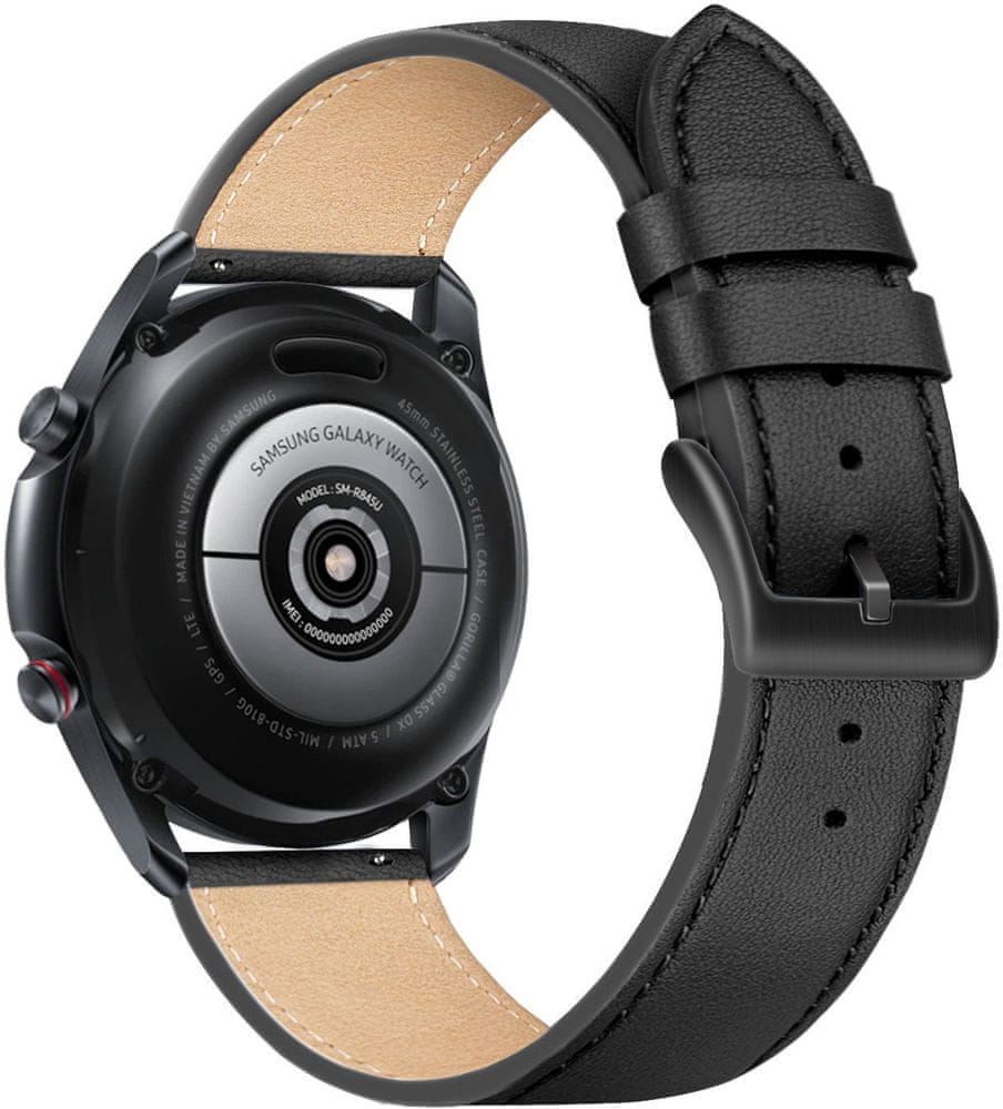 FIXED Kožený řemínek Leather Strap s šířkou 22 mm pro smartwatch, černý (FIXLST-22MM-BK)