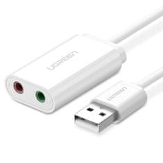 Ugreen US205 USB externí zvuková karta 15cm, bíla