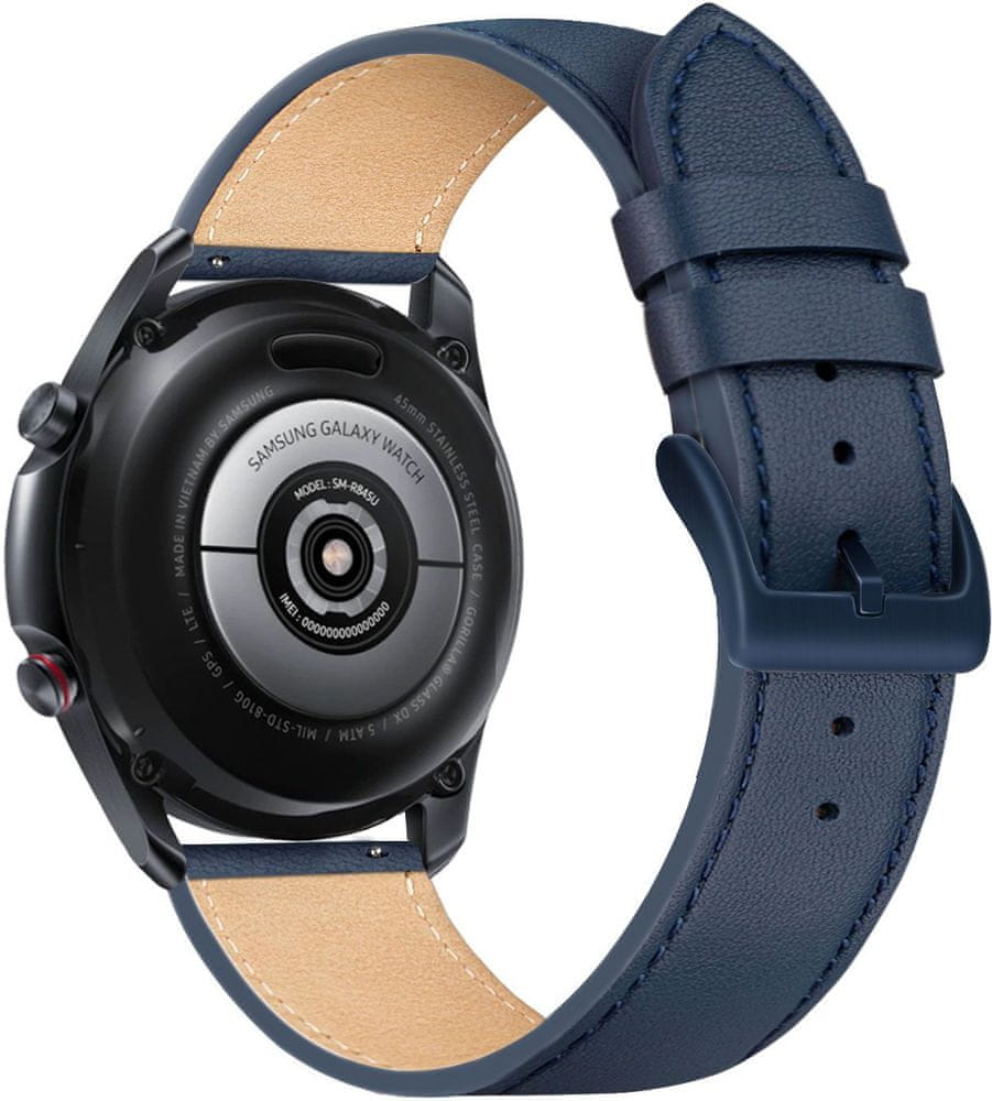 Levně FIXED Kožený řemínek Leather Strap s šířkou 22 mm pro smartwatch, modrý (FIXLST-22MM-BL)
