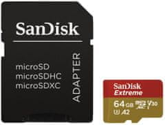 SanDisk Micro SDXC Extreme 64GB 160MB/s A2 UHS-I U3 V30 pro akční kamery + SD adaptér (SDSQXA2-064G-GN6AA)